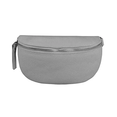 Made in Italy OBC Damen Leder Tasche Gürteltasche Crossbody Hüfttasche Bauchtasche Hüfttasche Umhängetasche Cross-Over Bodybag Schultertasche Handytasche Geldtasche Hellgrau