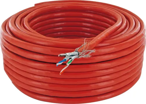 Schwaiger Netzwerkleitung S/FTP CAT 7 - 50m, Orange - Ethernetkabel (RJ-45/8P8C) mit einer hohen Übertragungsrate von bis zu 10 Gbit/s und einer Frequenz von 600 MHz für blitzschnelle Netzwerkverbindungen.