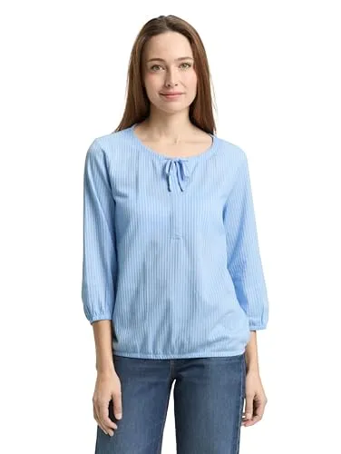 TOM TAILOR Klassische gestreifte Bluse T-shirt in XL (42) - Stilvolle Bluse aus hochwertiger Baumwolle und Polyester, ideal für den Alltag. Genießen Sie den lässigen Look in Blau und Weiß, perfekt für vielseitige Kombinationen.
