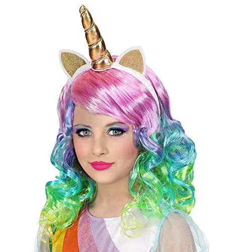 W WIDMANN MILANO Party Fashion 46935 - Kinderperücke Einhorn, bunt, Haarreifen mit Horn und Ohren, Mottoparty, Karneval