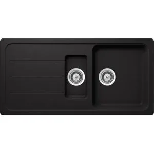 Schock Formhaus D-150L A Nero - FOMD150LAGNE Granitspüle - Sanitäranlagen & Zubehör, elegante Cristalite-Spüle in Schwarz mit reversiblen Becken und praktischer Exzenterbetätigung für optimale Nutzung.