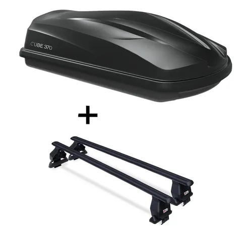 Dachbox CUBE370 + Menabo Tema Dachträger für Opel Corsa E - Praktische Dachbox CUBE370 mit 370 Litern Volumen und stabilen Menabo Tema Dachträger für Opel Corsa E (2015+). Ideal für zusätzlichen Stauraum, abschließbar und TÜV-geprüft für sicheres Reisen.