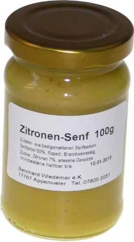 Wiedemer – fruchtiger Zitronensenf aus frischer Zubereitung mit ausgewählten natürlichen veganen Zutaten – 1 Glas á 100ml Gourmet Senf für Salatdressing, Sauce, Fisch, Fleisch, Käse u.v.m.