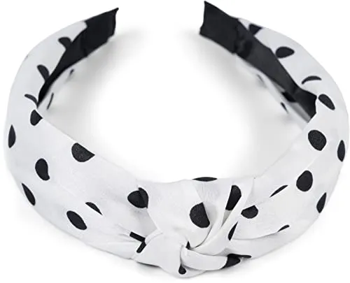 styleBREAKER Damen Haarreif mit Punkte Muster und Knoten im Retro Style, Rockabilly, Vintage Look, Haarband, Headband 04026015, Farbe:Weiß-Schwarz