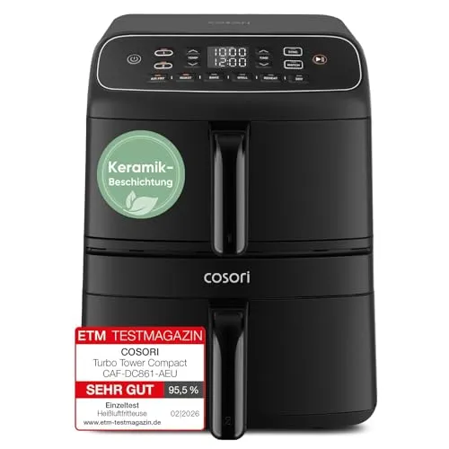 COSORI Airfryer Turbo Tower Compact 8,6L | Heißluftfritteuse mit Keramikbeschichtung