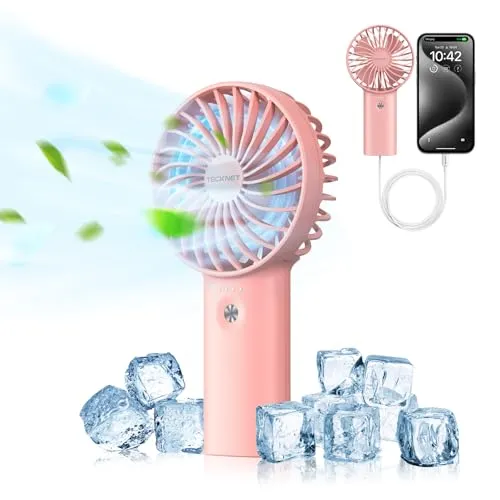 TECKNET Tragbarer Handventilator mit 5200mAh Akku, Wiederaufladbar, Rosa | 3 Einstellbare Geschwindigkeiten Leise Fans für Büro Reisen Zuhause Outdoor