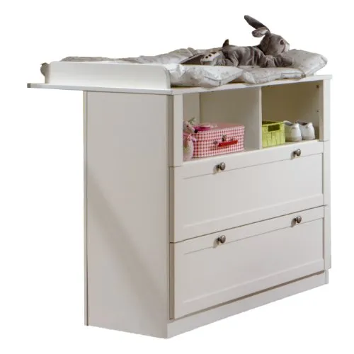 Wimex 318212 Wickelkommode FILOU, B/H/T: 90/93/71 mit zwei extragroßen Schubkästen auf Metallschienen und zwei offenen Fächern, Alpinweiß Griffe Messing