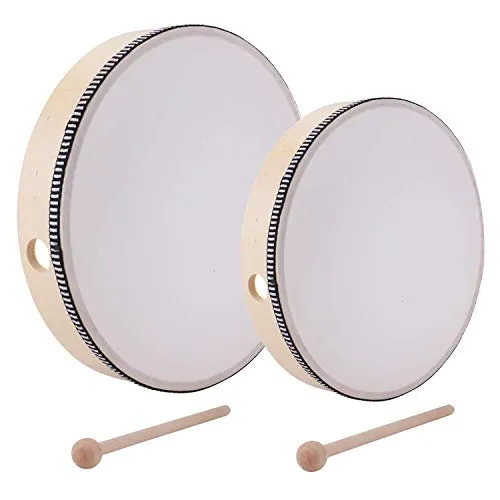 Lawei 2 Stück Handtrommel mit Schlägel 25,5 cm & 20 cm Percussion Trommel für Rahmen Trommel Tamburin für Party Pädagogisches Spielzeug
