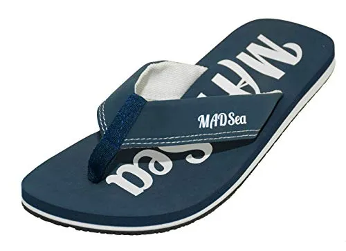 MADSea Herren Damen Zehenstegpantolette Wave | Flip Flops Zehentrenner Sandale Strand Sommer | dunkelblau weiß, Farbe:dunkelblau/weiß, Größe:39 EU