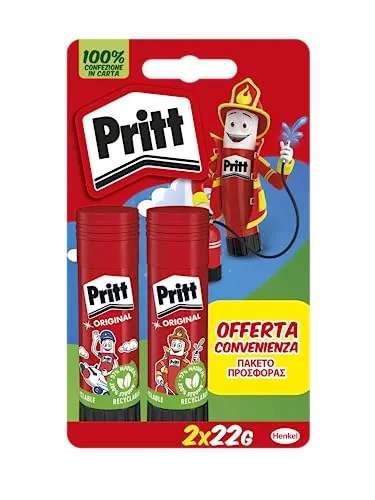 Pritt Klebestift 2 x 22g, sicherer und zuverlässiger Kinderkleber, Pritt Kleber zum Basteln und Basteln, mit starkem Halt für Schule und Büro, 2 Sticks x 22g