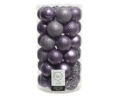 Kaemingk Weihnachtskugeln Kunststoff 6cm x 37 Stück Ornamente Mix Christbaumkugeln Set lila violett Heidelila