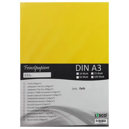 Blatt DIN A3 Gmund Transparentpapier 100g Farbe gelb transparent (FPA-120) 50