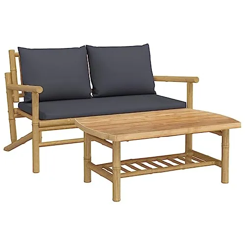 vidaXL Garten Lounge Set 2-TLG. - Elegantes Bambus-Möbel Set mit Dunkelgrauen Kissen - Gartenmöbel für entspannte Stunden im Freien. Genieße höchsten Sitzkomfort mit dick gepolsterten Kissen und robustem Bambus für lange Haltbarkeit.