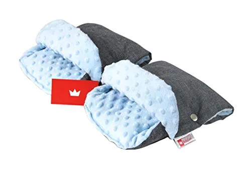 BABYLUX MUFF Handmuff PLÜSCH Handwärmer für Kinderwagen Buggy Handschuh 2 Stück (4. Grau + Minky Blau)