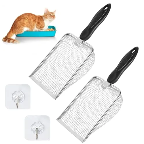 Stück Katzenschaufel Edelstahl für Katzenklo Katzenklo Schaufel Metall 3.8 mm Porengröße Katzenstreuschaufel mit Langer Griff Schaufel für Katzentoilette Katzenstreu Schaufel für Alle Katzenstreu 2