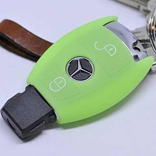 Soft Case Schutz Hülle Auto Schlüssel für Mercedes Benz Sprinter W906 E C-Klasse 2 Tasten Smartkey/Farbe: Fluoreszierend Grün (leuchtet im Dunkeln!)