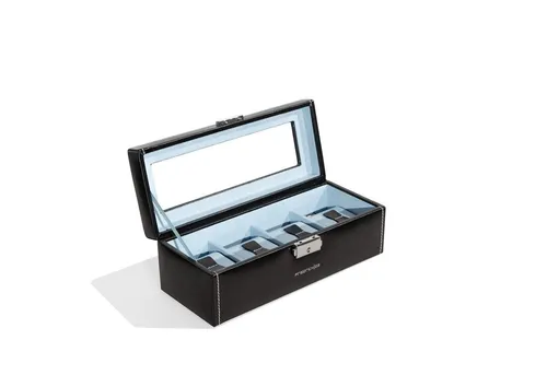 Friedrich|23 Uhrenkasten für 4 Uhren - Eleganter Uhrenkasten in Leder-Optik mit Glasdeckel, abschließbar und schützt Ihre wertvollen Uhren vor Kratzern. Perfekte Aufbewahrungslösung in hochwertiger Feinsynthetik.