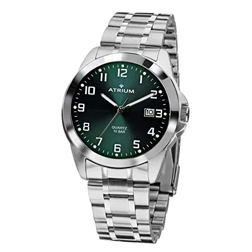 Atrium Herren-Armbanduhr Edelstahl Analog Quarz 10 bar - Armbanduhren für Herren mit klar ablesbarem Zifferblatt in British Racing Green, ideal für Handwerker und Senioren, robust und wasserdicht bis 10 bar.