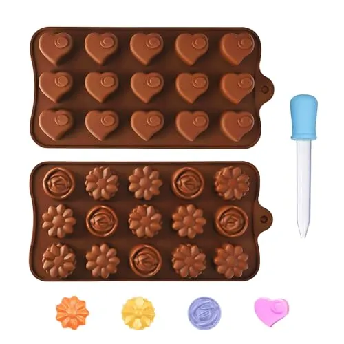 Stück Silikonformen, 1 Stück Silikon-Tropfer, Silikon-Dessertform, Schokoladenform Mit Blumen- Und Grasmuster, Herzförmige Antihaft-Silikonform (Braun) 2