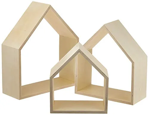 Glorex 6 1320 305 - Design Rahmen aus Holz in Häuser Form, 3 Stück - Wand- & Tischbilderrahmen, kreative Dekorationsmöglichkeiten durch individuelle Gestaltung und vielseitige Aufstell- und Aufhängemöglichkeiten.