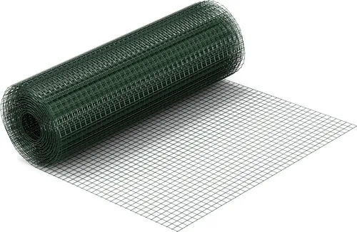 Wiltec Maschendrahtzaun Grün 1x10 m 50 cm Höhe 0,9 mm Stärke 12x12 mm Maschengröße, Volierendraht 4-Eck aus Stahl verzinkt, Drahtgitter, Vogeldraht