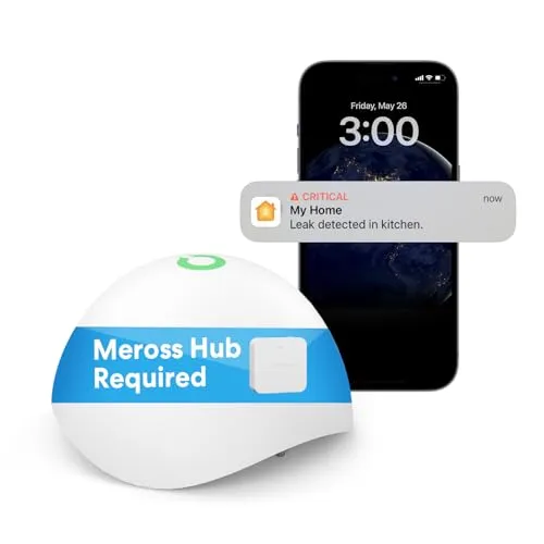 Smart Wassermelder meross Wassersensor Hub benötig Drahtloser Flutdetektor IP67, bis 60dB Audio-Alarm für Küche, Badezimmer, Keller (extra Hub benötig)