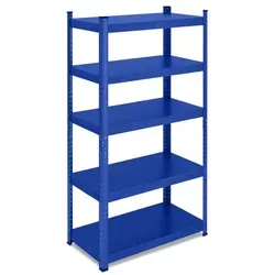 Schwerlastregal 5 Böden Blau - Ideal für Werkstatt und Garage - Regalsysteme: Verstellbare Regalböden und hohe Tragfähigkeit von 875 kg, perfekt für die optimale Nutzung von Werkstätten und Garagen.