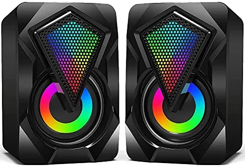 NJSJ Stereo-2.0-Lautsprecher PC - Kompakte RGB LED Lautsprecher mit USB-Stromversorgung, ideal für Gaming und Multimedia-Erlebnisse. Breite Kompatibilität mit PC, Laptop und Tablets.