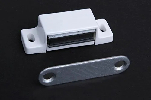 Magnetschnäpper Möbelschnäpper Schrankschnäpper, Haltekraft 3-4 kg, Kunststoff weiss mit Metallgegenplatte 46 x 16mm 1