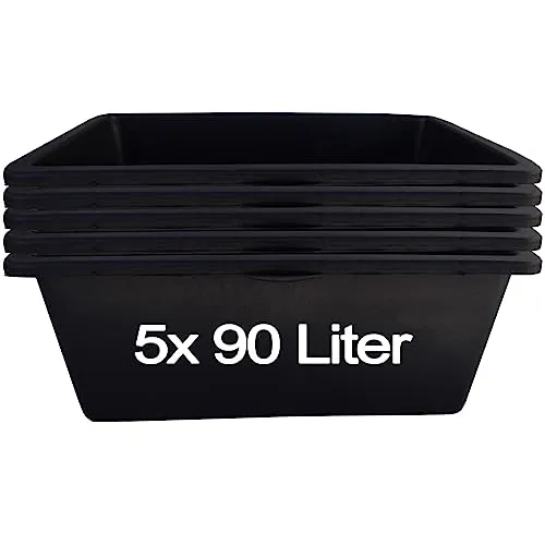 Hossi's Wholesale – 5 Stück Mörtelwanne 90 Liter für Baustelle, Haushalt, Garten, Industrie UVM. – Mörtelkübel für Mörtel, Beton, Schutt & Baustoffe – extrem Stabiler Baueimer mit verstärktem Boden