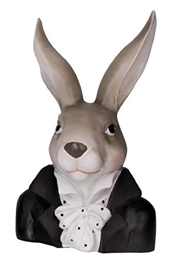 Dio putziger origineller Osterhase als Büste im Anzug mit gepunktetem Rüschenhemd schwarz-weiß