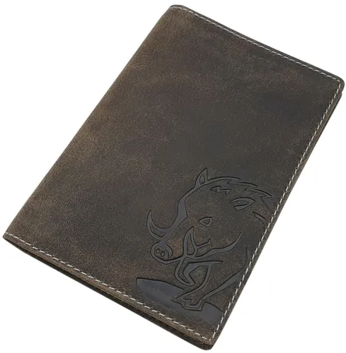 Büffel-Vollleder Ausweismappe Ausweisetui Ausweistasche mit Wildschwein-Motiv