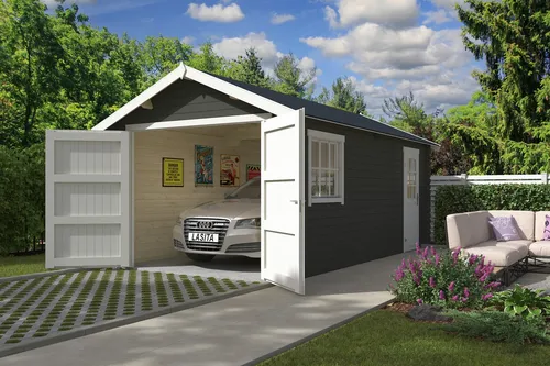 Garage Satteldach 34 mm Dillon grün 320x560 cm - Gartenhäuser, Geräteschuppen & Carports – Robuste Holzgarage mit abschließbarem Satteldach, ideal für sichere Aufbewahrung und optimalen Schutz.