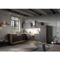 Held Möbel Winkelküche Turin 240 x 300 cm in Graphit-Wotaneiche mit E-Geräten