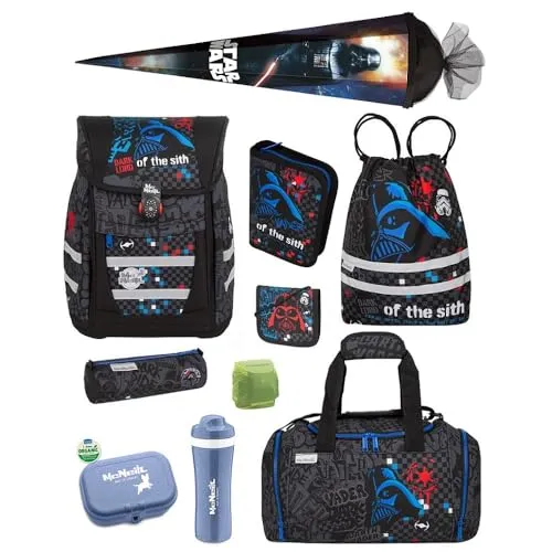 Familando McNeill Star Wars Schulranzen Set für 1. Klasse - 10-teiliges Schultaschen-Set mit ergonomischem Tornister, ideal für die Einschulung. Leicht und mit reflektierenden Elementen für Sicherheit unterwegs.