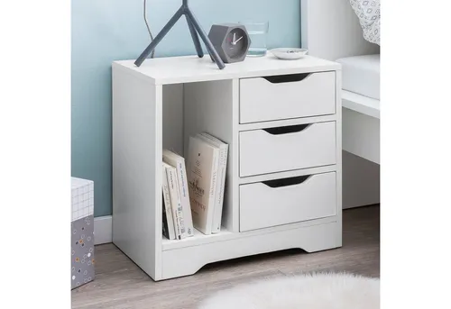 FINEBUY Nachtschrank SuVa13517_1 - Moderne Nachtkonsole in Weiß mit 3 Schubladen und 1 Ablagefach, ideal für ein stilvolles Schlafzimmer und optimale Stauraum-Lösung.