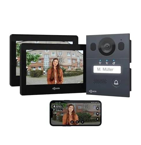 Goliath Intercom Video-Türsprechanlage Goliath Basic Line - Haus-Alarmanlagen mit Full HD Monitor und Touchscreen, ideal für Privat oder Gewerbe, inklusive allem Zubehör für eine einfache Installation.