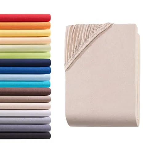 Hometex Premium Textiles Spannbettlaken Spannbetttuch Doppelpack 90-100 x 200 cm, Bettlaken Jersey aus 100% Baumwolle, Matratzen bis 23-25 cm, Oeko-TEX Made IN Green, Beige