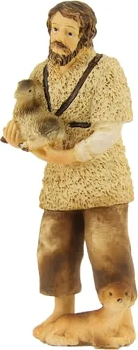 FADEDA Hirte mit Schaf und Hund/Höhe:12 cm/handbemalt/detailgetreue Krippen Figuren - Weihnachten Tisch Dekoration Krippe Zubehör