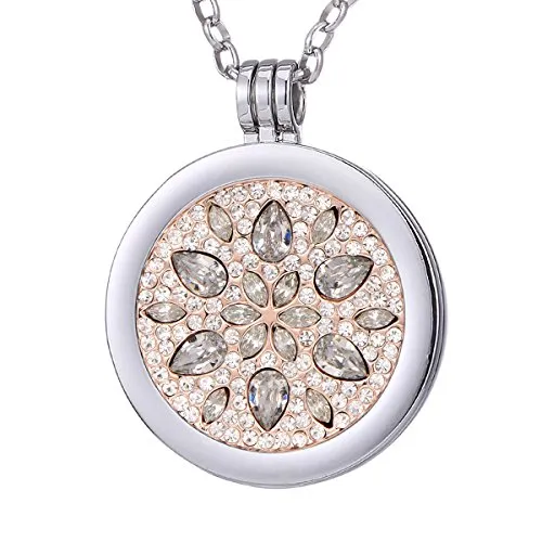 Morella Damen Halskette 70 cm Edelstahl und Anhänger mit Coin Blüte Zirkonia Silber 33 mm im Schmuckbeutel