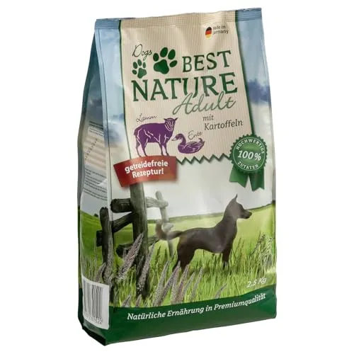 Best Nature Adult Trockenfutter für Hunde, 2,5kg - Lamm, Ente und Kartoffeln - Hundefutter