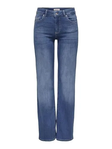 ONLY Female Straight-Fit Jeans ONLBLUSH - Gerade geschnittene Jeans mit mittlerer Taille, perfekt für jeden Anlass und angenehm zu tragen dank hochwertiger Baumwollmischung.