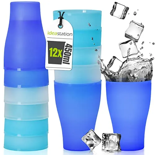 idea-station NEO Plastikbecher 12 x 450 ml - ice-edition - bruchsichere Trinkbecher aus Plastik - wiederverwendbare Partybecher - perfekte Becher für Cocktails, Outdoor, Camping