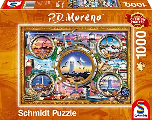 Schmidt Spiele 59902 Peter Moreno - 1.000 Teile Puzzle, beeindruckende Leuchttürme in bunten Farben, für stundenlangen Spaß ab 12 Jahren