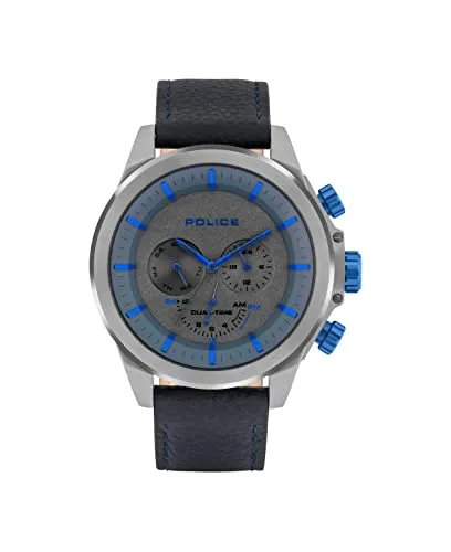 Police Watch Herrenuhr Armbanduhr Lederband PL15970JSU.61 - Blau/Grau