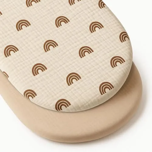 KAIYAYA 2er Pack Kinderwagen Matratzenbezug,100% Baumwolle Kinderwagen Spannbettlaken,41x82cm,Regenbogen Musselin Spannbettlaken Stubenwagen Matratzenbezug für Baby,Jungen und Mädchen