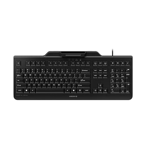 CHERRY KC 1000 SC, Kabelgebundene Security-Tastatur mit integriertem Kartenleser, US-Layout (QWERTY), Plug & Play (USB-A), Flaches Design, Schwarz
