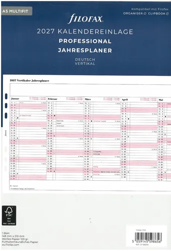 Produktbild Filofax Kalendereinlage DIN A5 Jahresplaner deutsch 2027 Art. Nr. 27-68554