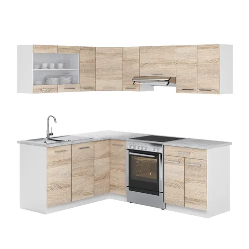 Vicco KÜCHENZEILE L 210CM - Flexibel & Frei Kombinierbar - Küchenzeile in L-Form aus pflegeleichter Spanplatte, ideal für individuelle Anpassungen mit höhenverstellbaren Füßen und austauschbaren Modulen.