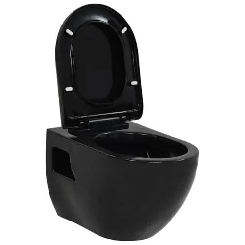 Produktbild vidaXL Wand WC Keramik Schwarz mit Softclose Sitz